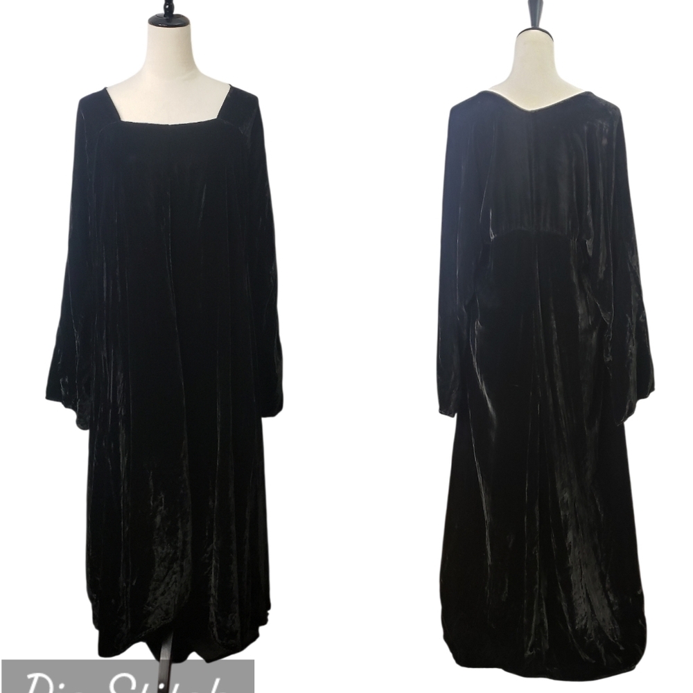 Women's Black Velvet Square Neck High Low Maxi Dress Witchy Goth Victorian - Picture 13 of 13